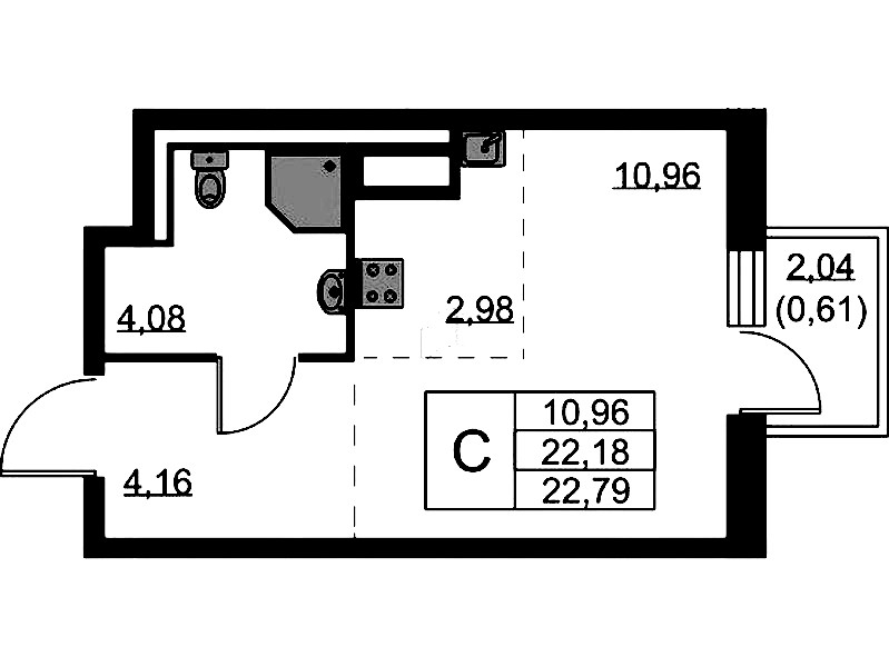 Квартира студия 22.79 м², 5/9 эт., ЖК «Квартал Лаголово»